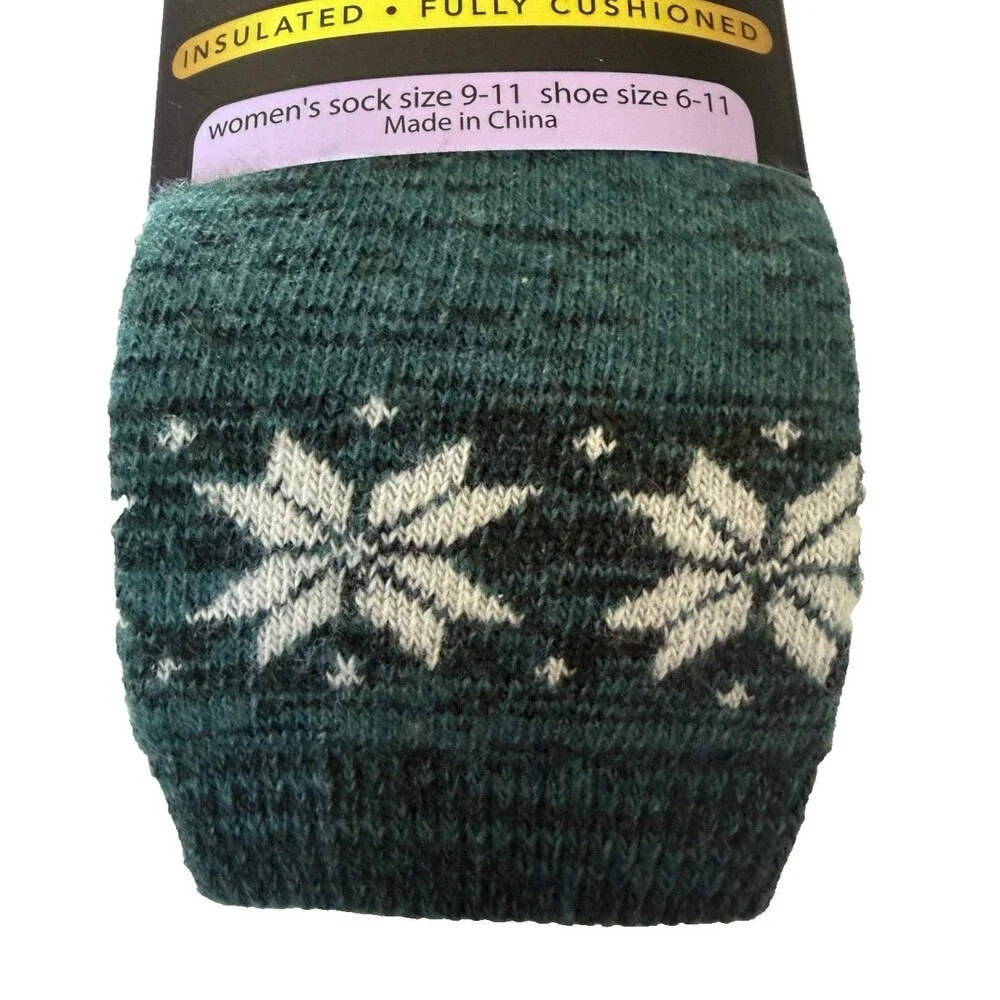 Luxe Cashmere Blend Ladies Reindeer Socks Green Snowflake and Black 2 Pair